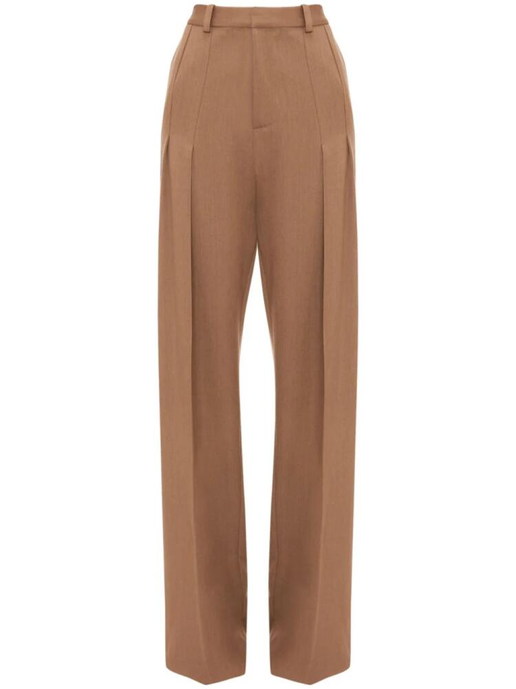 Victoria Beckham pleated high-waist straight-leg trousers - Brown Cover