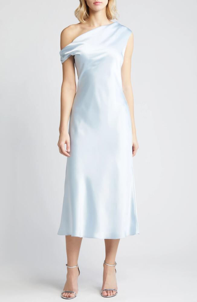 Amsale One-Shoulder Satin Midi Dress in Ice Cover