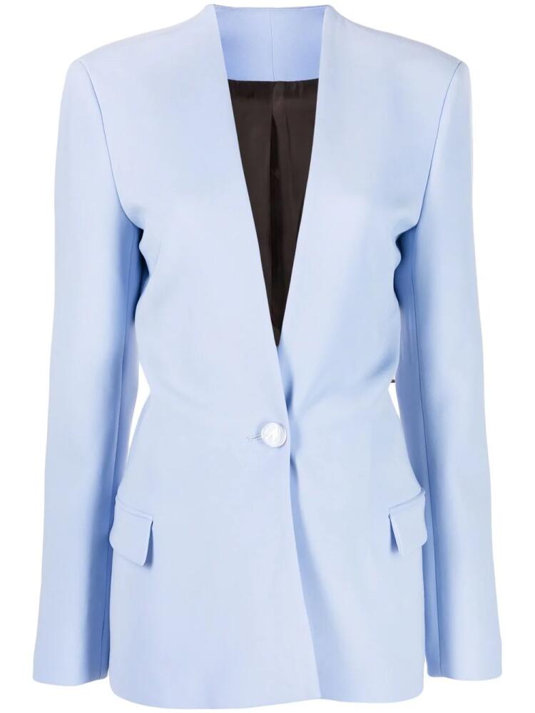 The Attico collarless single-breasted blazer - Blue Cover