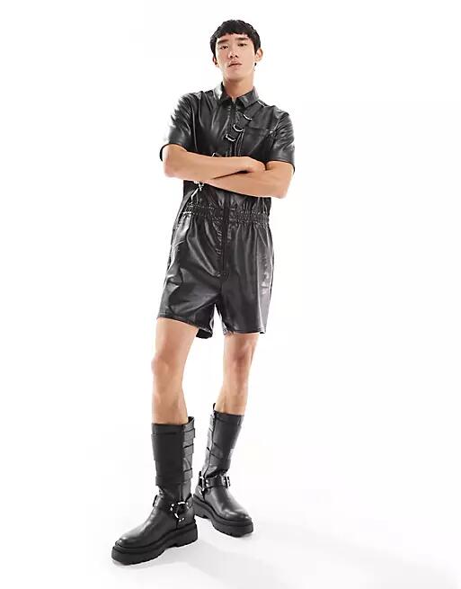 ASOS DESIGN short boilersuit in black leather look Cover