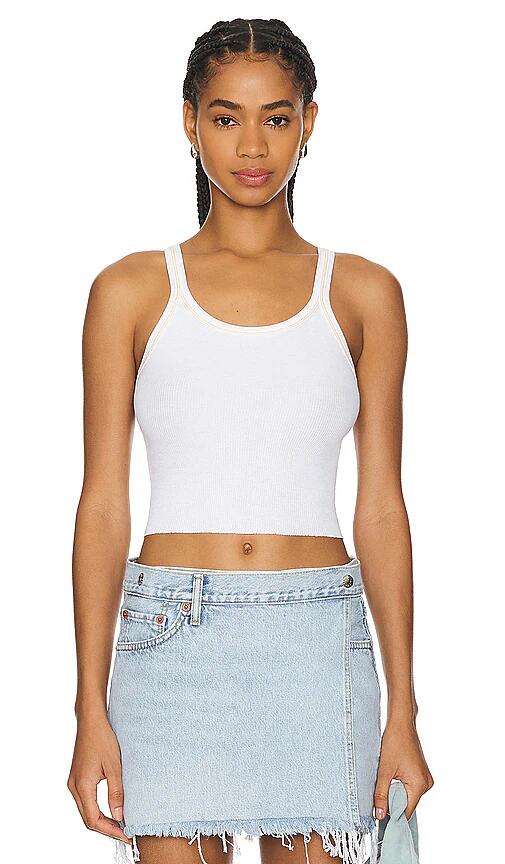 RE/DONE Cropped Ribbed Tank in White Cover