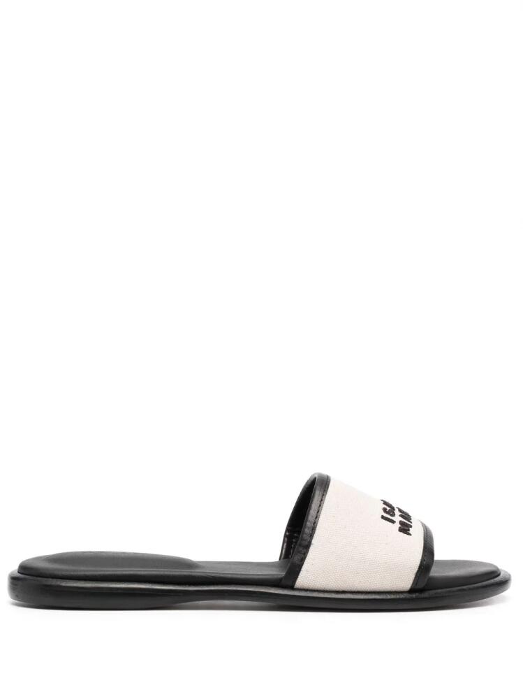 ISABEL MARANT logo-embroidery leather slides - Neutrals Cover