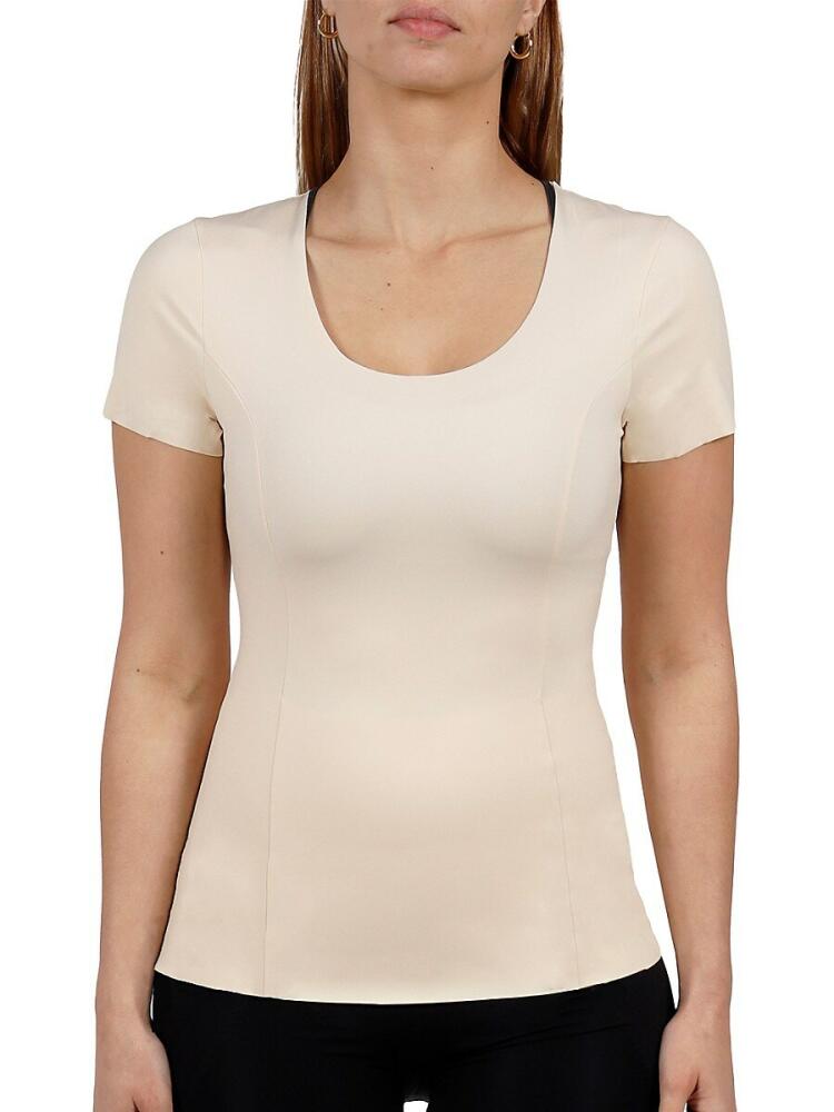 Rene Ruiz Collection Women's Scoopneck Tightening T Shirt - Beige Cover