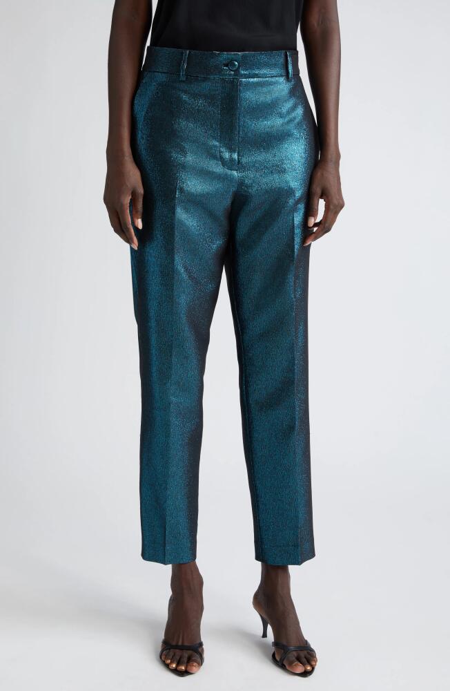 St. John Evening Metallic Stretch Crop Pants in Dark Teal/Black Multi Cover