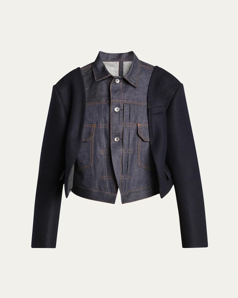 SACAI Denim Jacket with Wool Melton Sleeves Cover