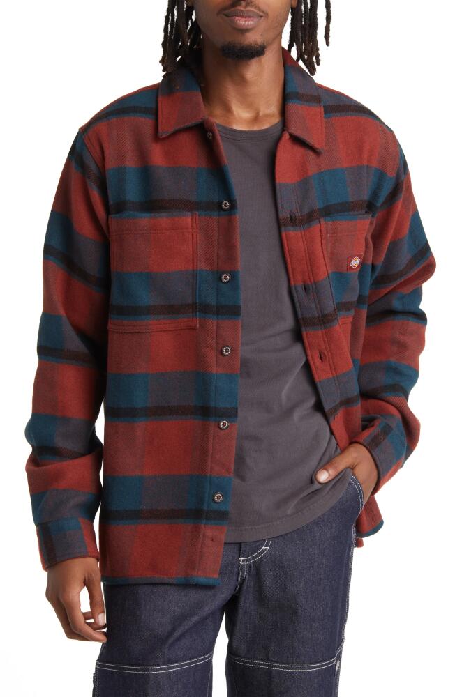 Dickies Coaling Plaid Flannel Button-Up Overshirt in Coaling Check Dark Base Cover