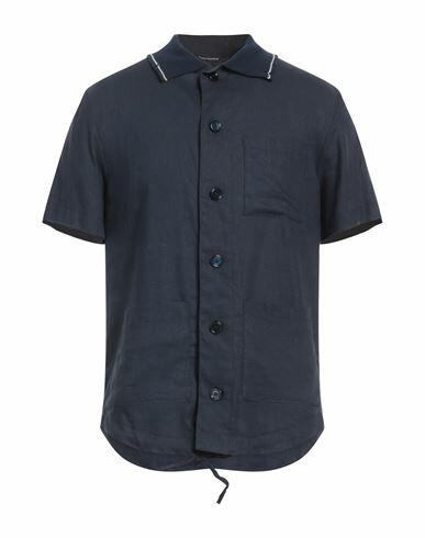 Daniele Alessandrini Man Shirt Midnight blue Linen, Viscose Cover