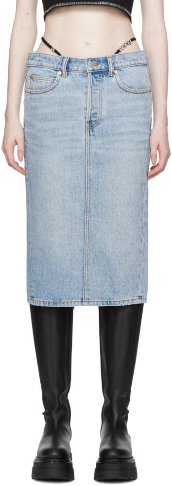 Alexander Wang Blue Diamanté Denim Midi Skirt Cover