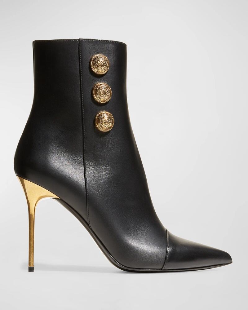 Balmain Roni Metallic-Heel Calfskin Booties Cover