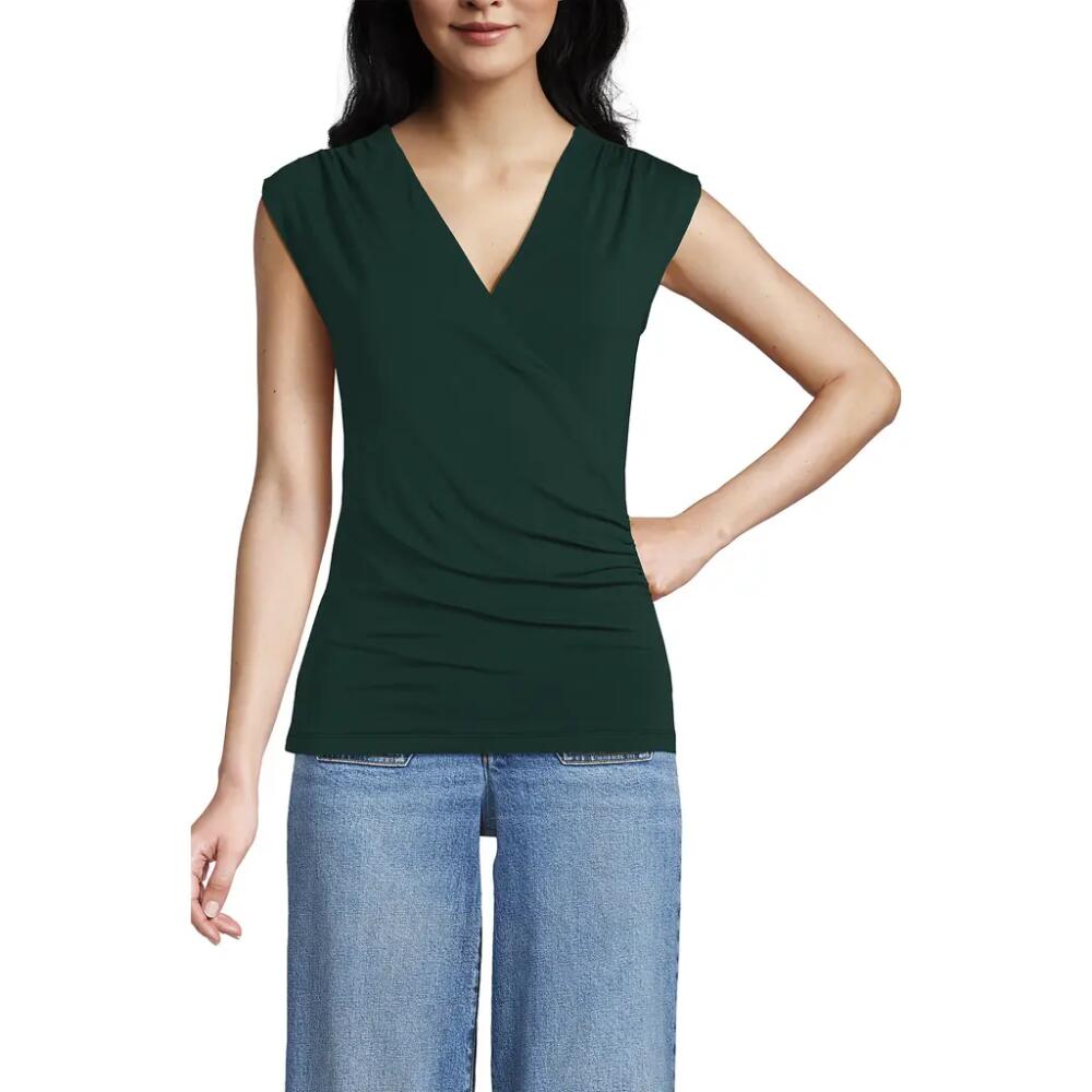 Lands' End Lightweight Jersey Wrap Front Top in Deep Forest Cover