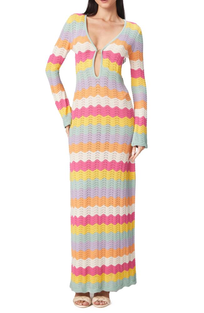 Capittana Ella Stripe Long Sleeve Knit Cover-Up Dress in Multicolor Pink Cover