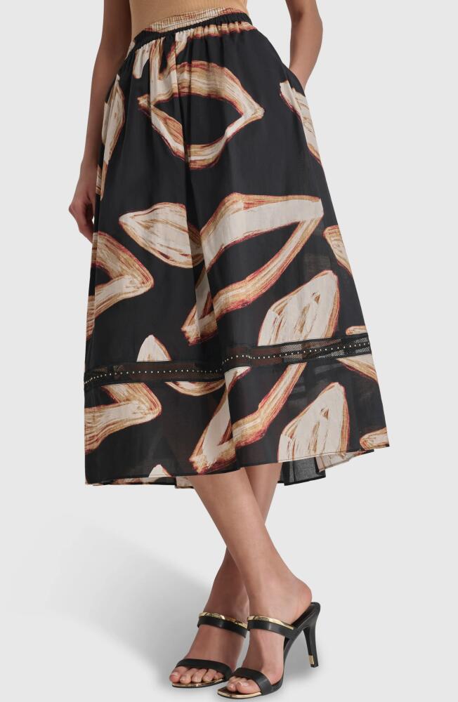 DKNY Stud Detail Cotton Voile Midi Skirt in Wavering Leaf Cover