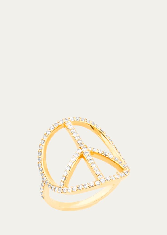 Sheryl Lowe 14K Yellow Gold Pave Diamond Circular Peace Sign Ring Cover