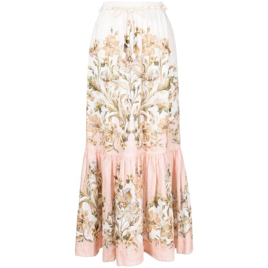 Zimmermann Ladies Pink Daisy Floral Chintz Floral-Print Linen Midi Skirt Cover