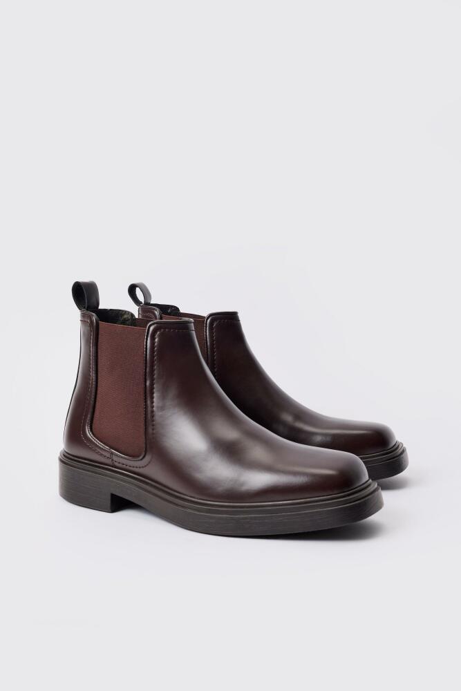 boohoo Mens Pu Square Toe Chelsea Boot In Brown Cover