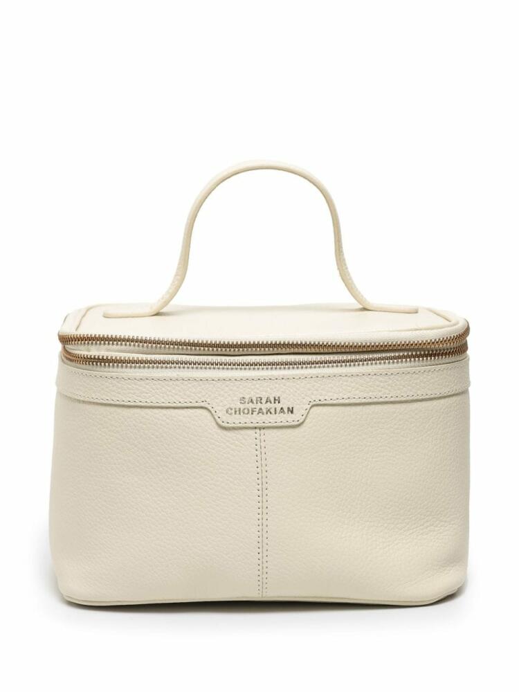 Sarah Chofakian logo-print leather make up bag - White Cover