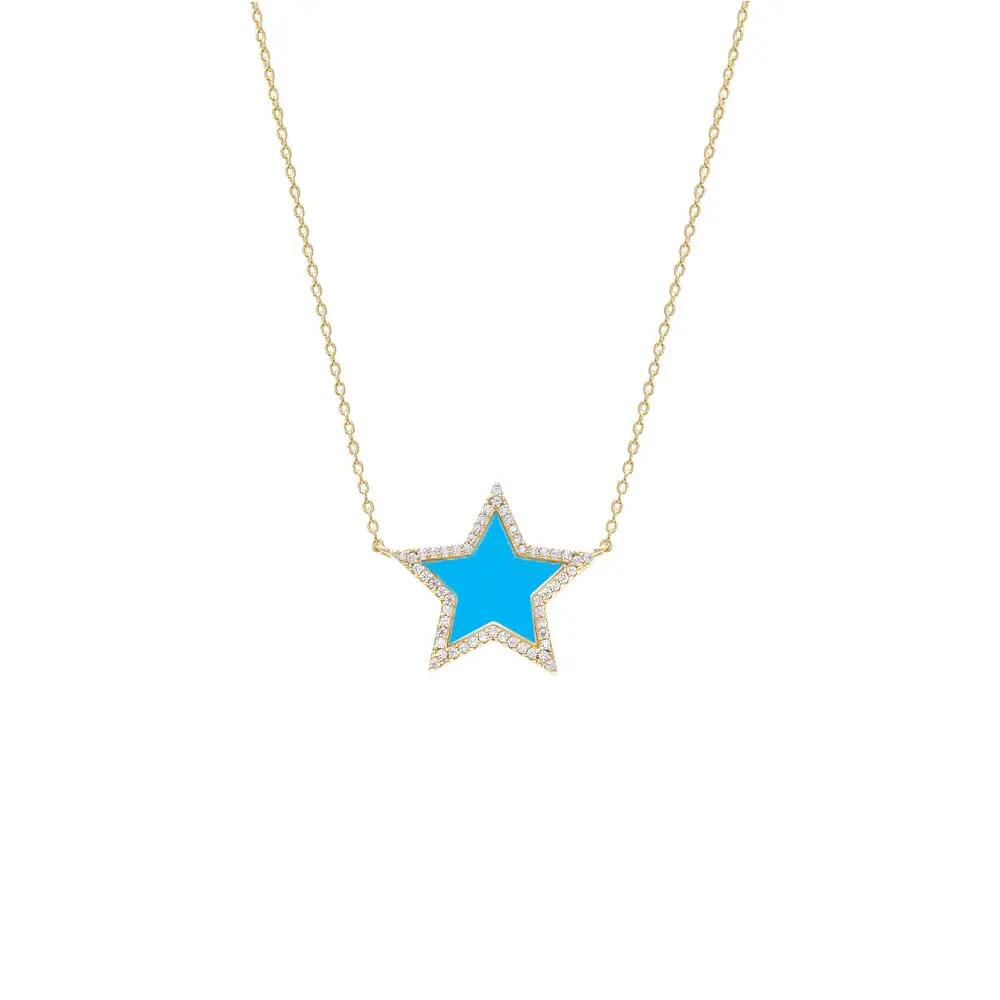 BY ADINA EDEN Pave Outline Colored Stone Star Necklace in Turquoise Cover