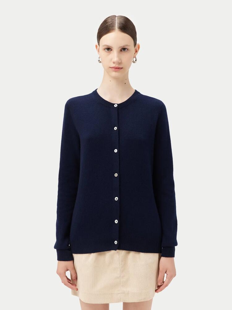 Gobi Cashmere Crew Neck Cardigan in Brilliant Navy Cover