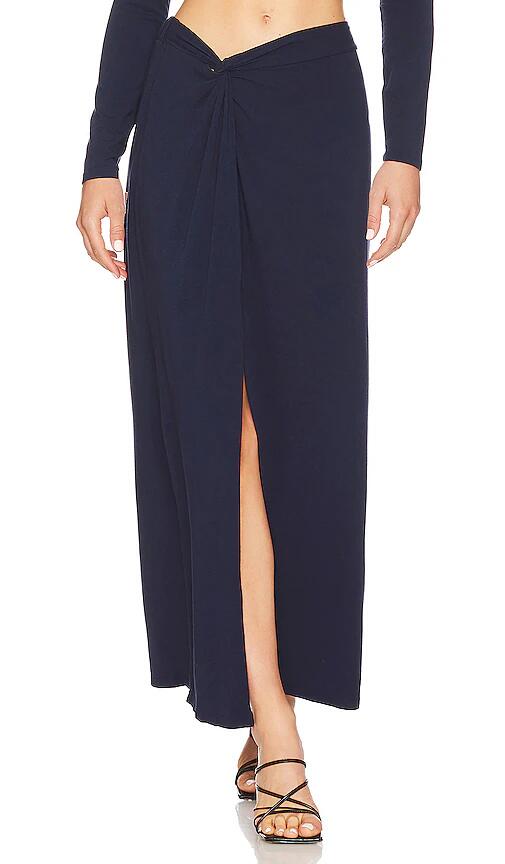 Bobi Knot Slit Maxi Skirt in Navy Cover