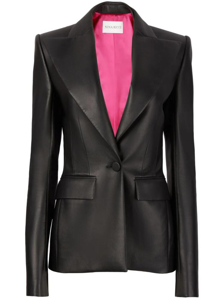 Nina Ricci Single Button Leather Blazer - Black Cover