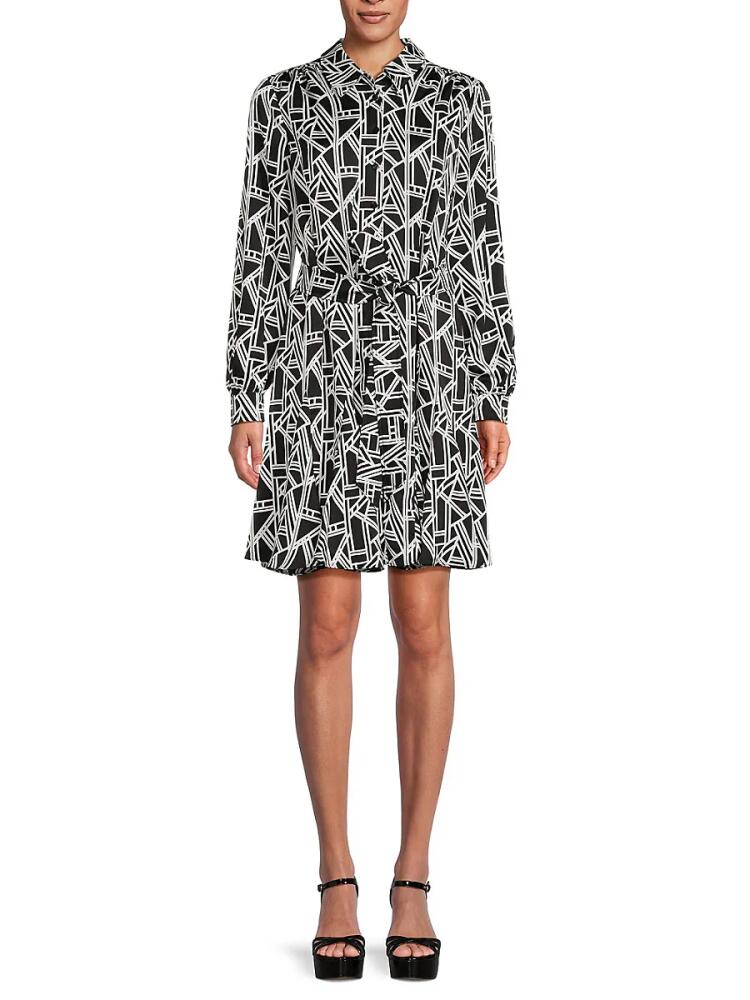 Karl Lagerfeld Paris Women's Geometric Print Belted Mini Dress - Black Cover