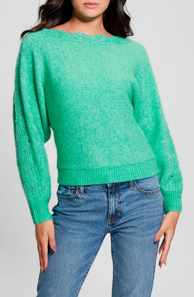 GUESS Malorie Pointelle Detail Dolman Sleeve Sweater in Sea Glass Green Cover