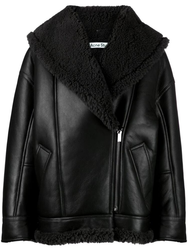 Acne Studios shearling-lined leather biker jacket - Black Cover