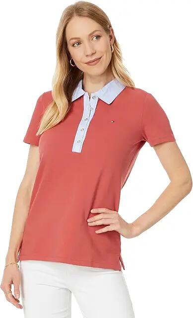 Tommy Hilfiger Mixed Media Short Sleeve Polo (Mineral Red) Women's Clothing Cover