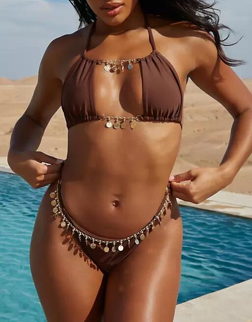 Moda Minx x Savannah-Shae Richards maria coin high waist bikini bottom in brown Cover