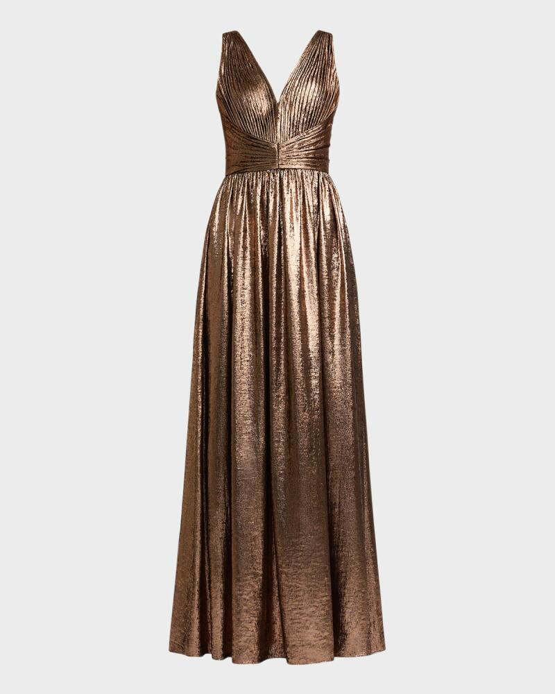 Zac Posen Pleated Metallic Georgette Gown Cover