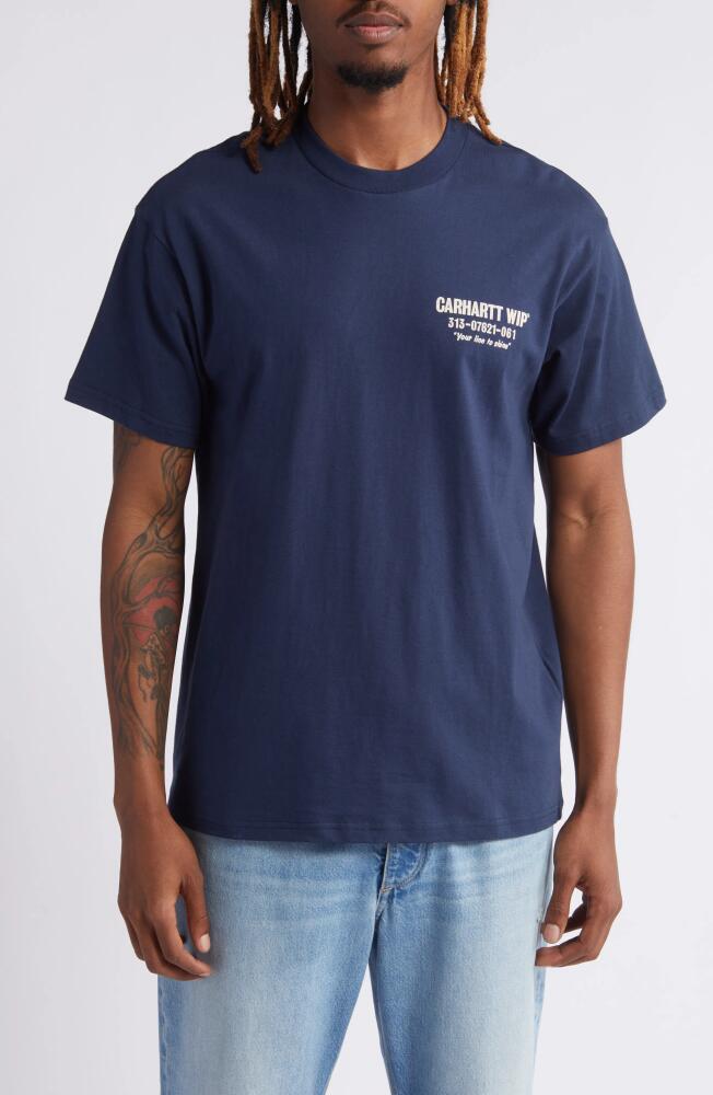 Carhartt Work In Progress Less Troubles Organic Cotton Graphic T-Shirt in Blue Wax Cover