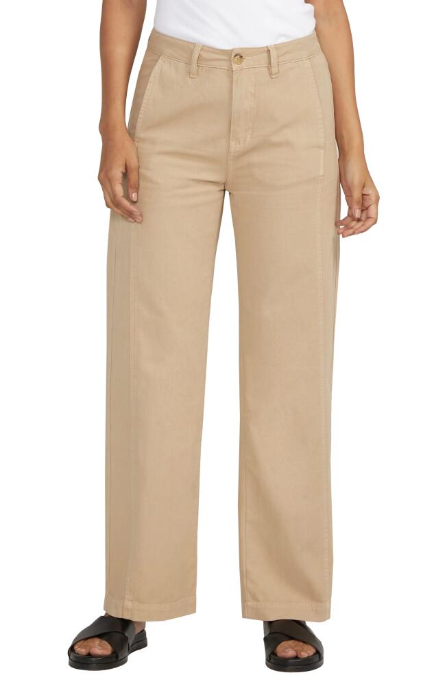 JAG High Waist Wide Leg Cotton & Linen Trousers in Humus Cover