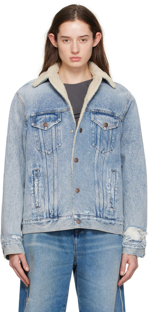 MM6 Maison Margiela Blue Faux-Fur Collar Denim Jacket Cover