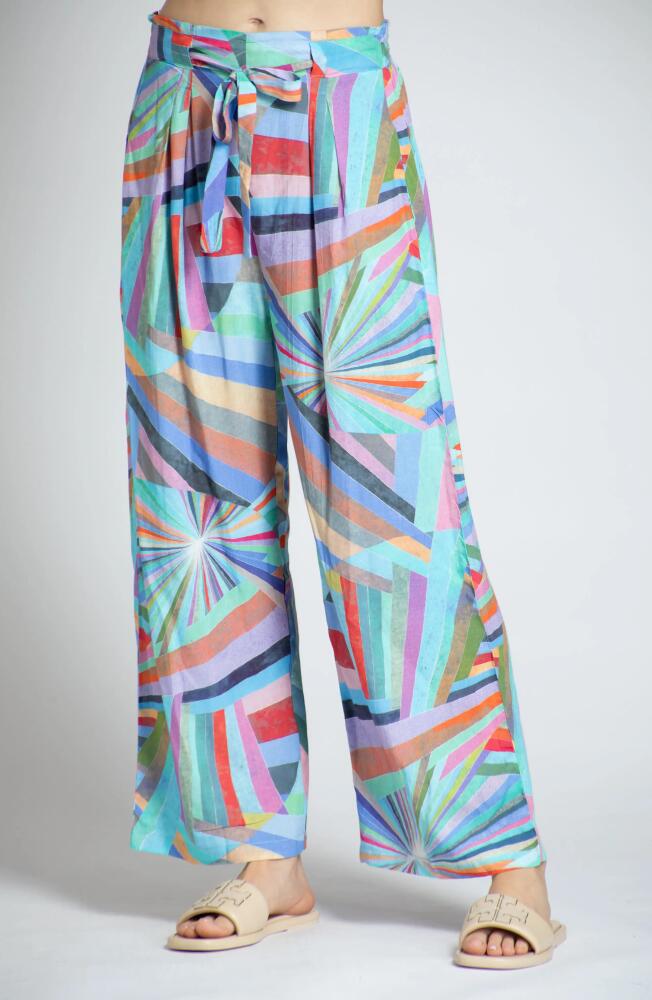 APNY Print Tie Waist Crop Wide Leg Pants in Blue Multi Cover