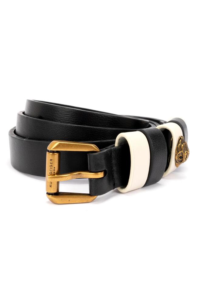 Kurt Geiger London Colorblock Keeper Leather Belt in Black/Brass Cover