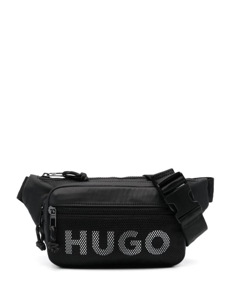 HUGO contrasting-logo mesh-overlay belt bag - Black Cover