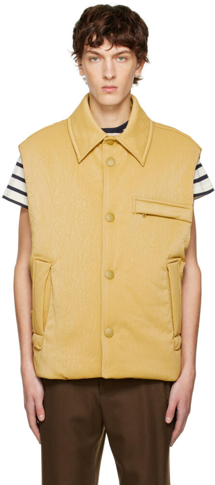 Solid Homme Yellow Padded Faux-Leather Vest Cover