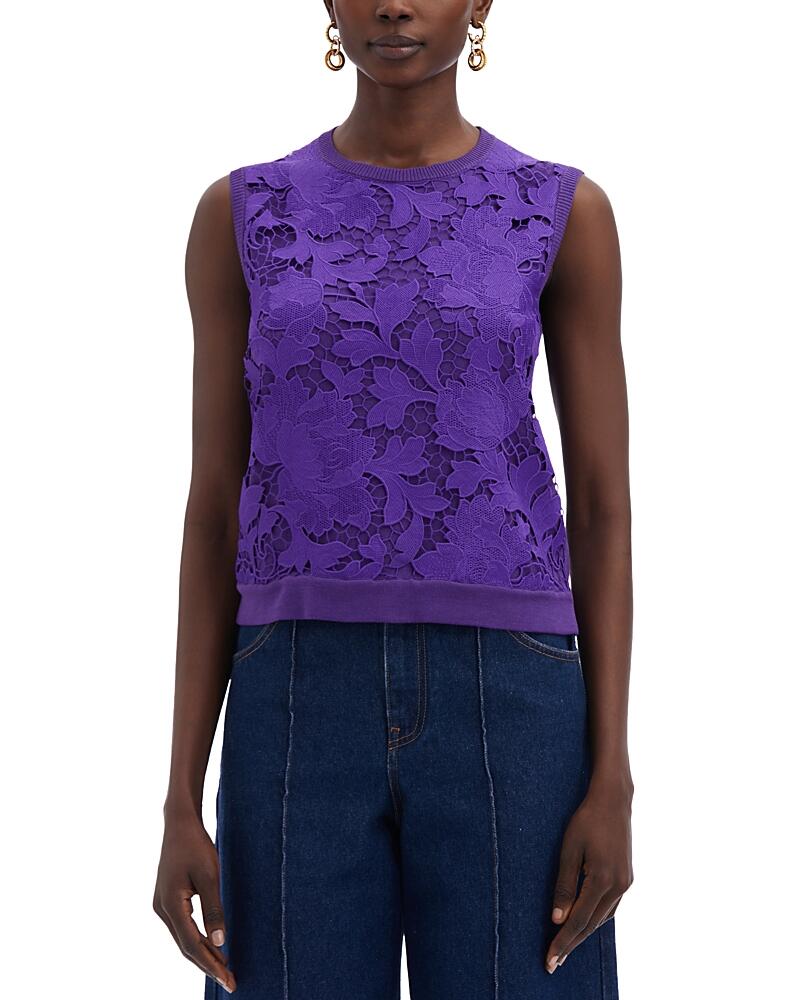 Oscar de la Renta Lace Front Sleeveless Sweater Cover