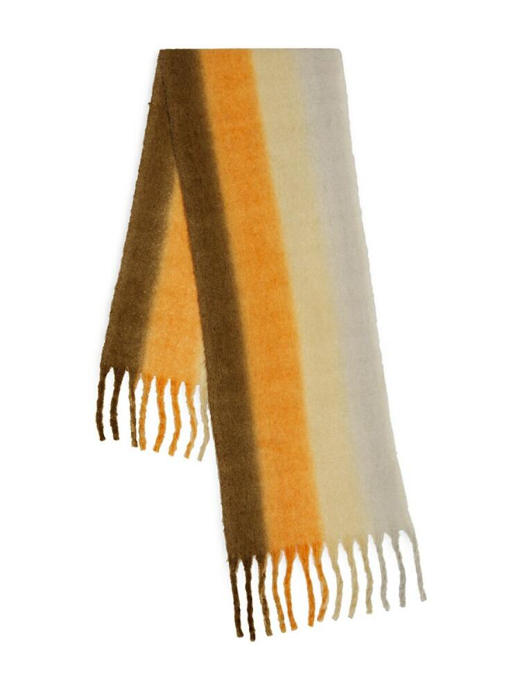 Saks Fifth Avenue Men's Fringe Trimmed Knit Scarf - Brown Yellow Cover