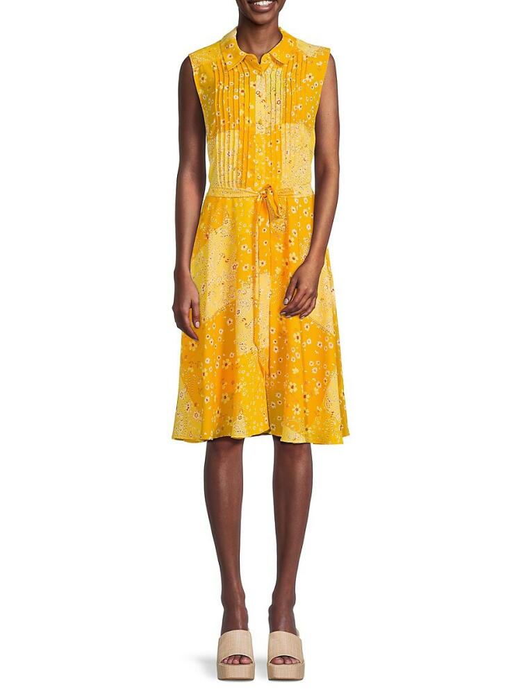 NANETTE nanette lepore Women's Floral Pintuck Knee Length Shirtdress - Yellow Cover