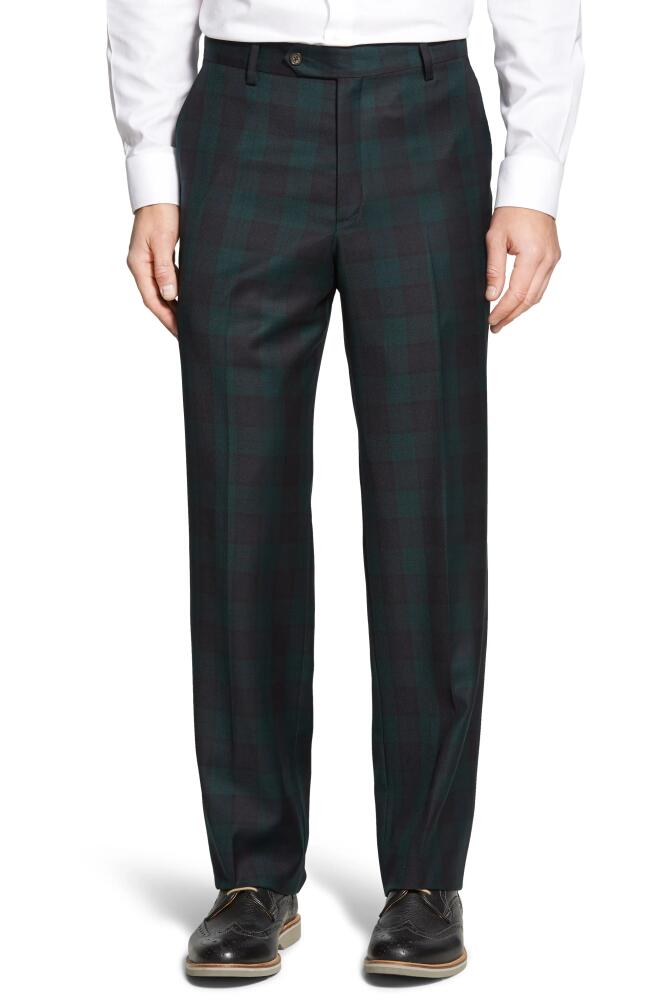 Berle Touch Finish Flat Front Classic Fit Plaid Wool Trousers in Green Cover