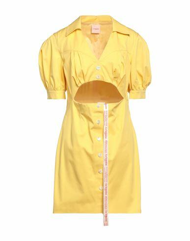 La Semaine Paris Woman Mini dress Yellow Cotton, Elastane Cover