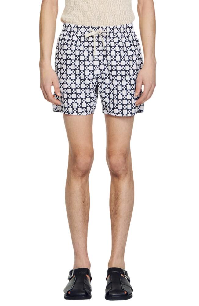 sandro Cross Swim Trunks in Ecru /Navy Cover