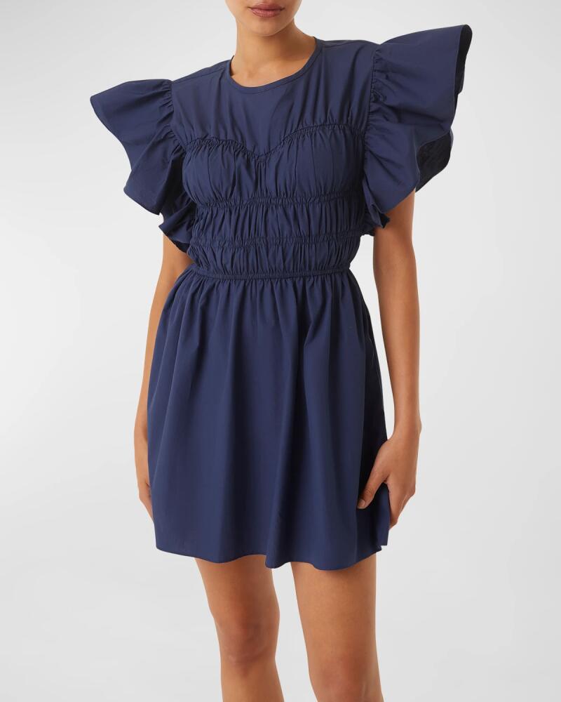 MISA Los Angeles Radha Shirred Ruffle-Sleeve Poplin Mini Dress Cover