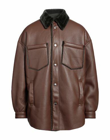 Nanushka Man Coat Brown Polyester, Cotton Cover