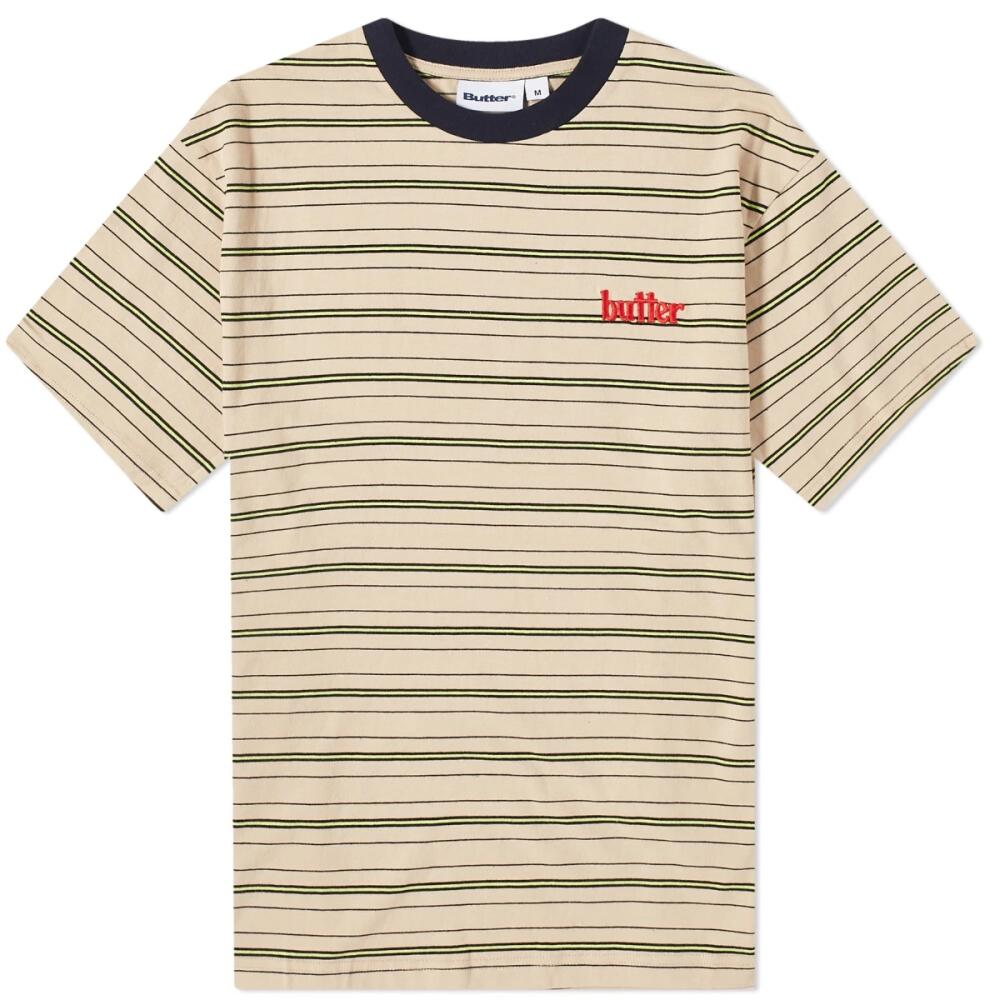 Butter Goods Men's Park Stripe T-Shirt in Tan/Black/Lime Cover