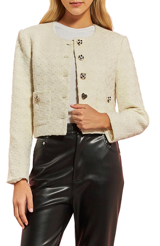 English Factory Premium Textured Houndstooth Crop Jacket in Ivory Cover