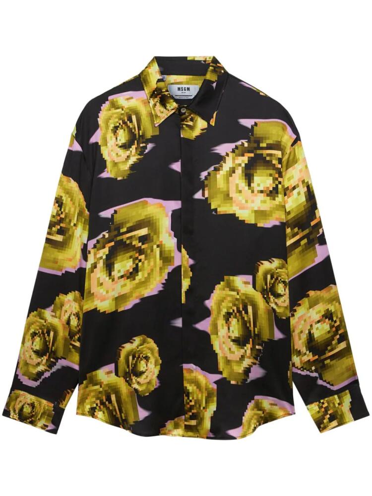 MSGM pixelated rose print shirt - Black Cover