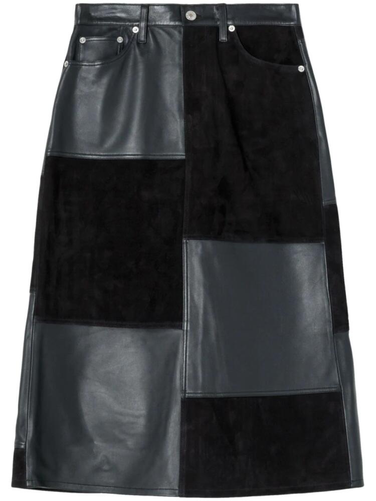 RE/DONE mid-rise leather patchwork skirt - Black Cover