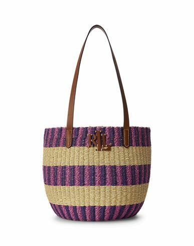 Lauren Ralph Lauren Striped Straw Medium Hartley Tote Bag Woman Shoulder bag Purple Straw Cover